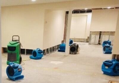 Interior Drying Setup During Home Restoration Service