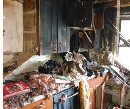 Kitchen Interior with Fire Damage
