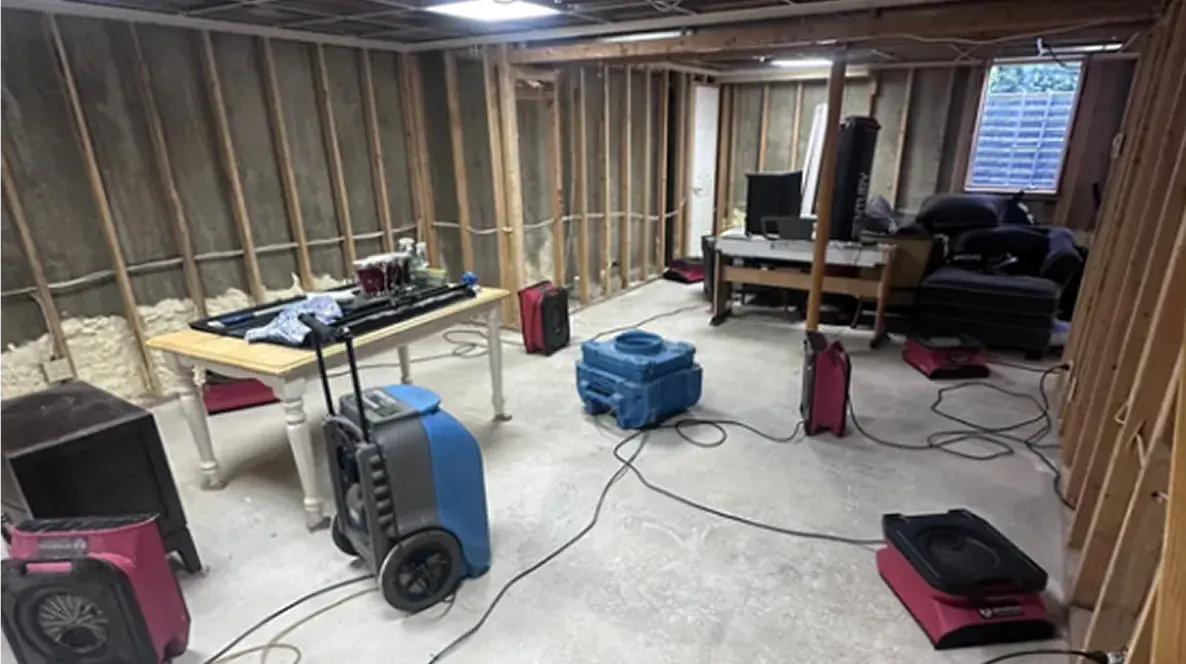 Damaged room before restoration